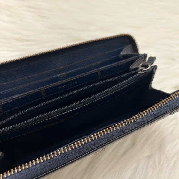 COACH METALLIC BLUE ZIP AROUND LONG WALLET
